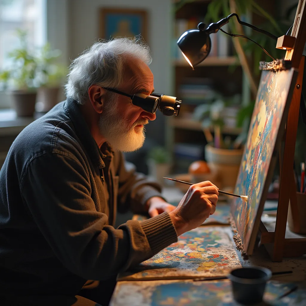 Artista trabajando con sus nuevas gafas